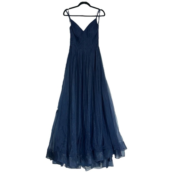 La Femme Navy Blue Illusion A-Line Tulle BallGown Dress Womens 10 - Picture 2 of 8